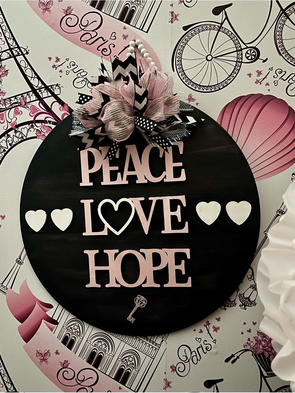 Studio M Peace Love Hope Wall Art - Pink and Black Handcrafted